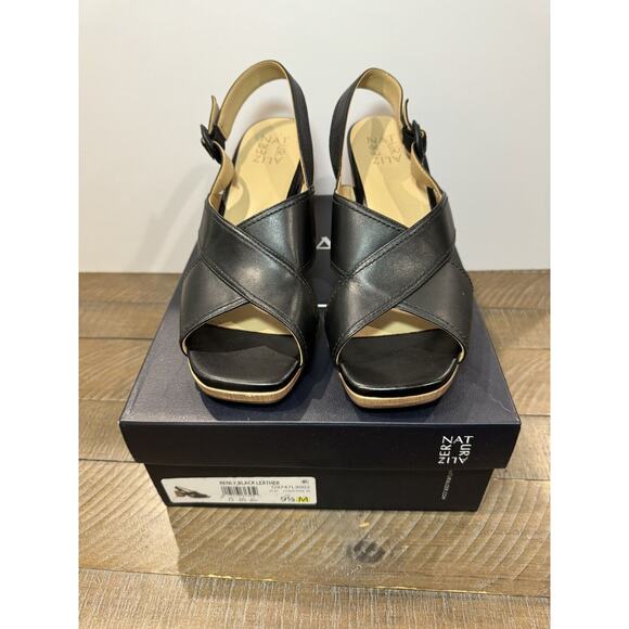 Naturalizer Renly Peep Toe Bamboo Block Heel Black Sandal - Women’s 9.5M - Picture 6 of 10